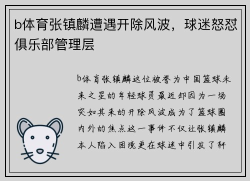 b体育张镇麟遭遇开除风波，球迷怒怼俱乐部管理层